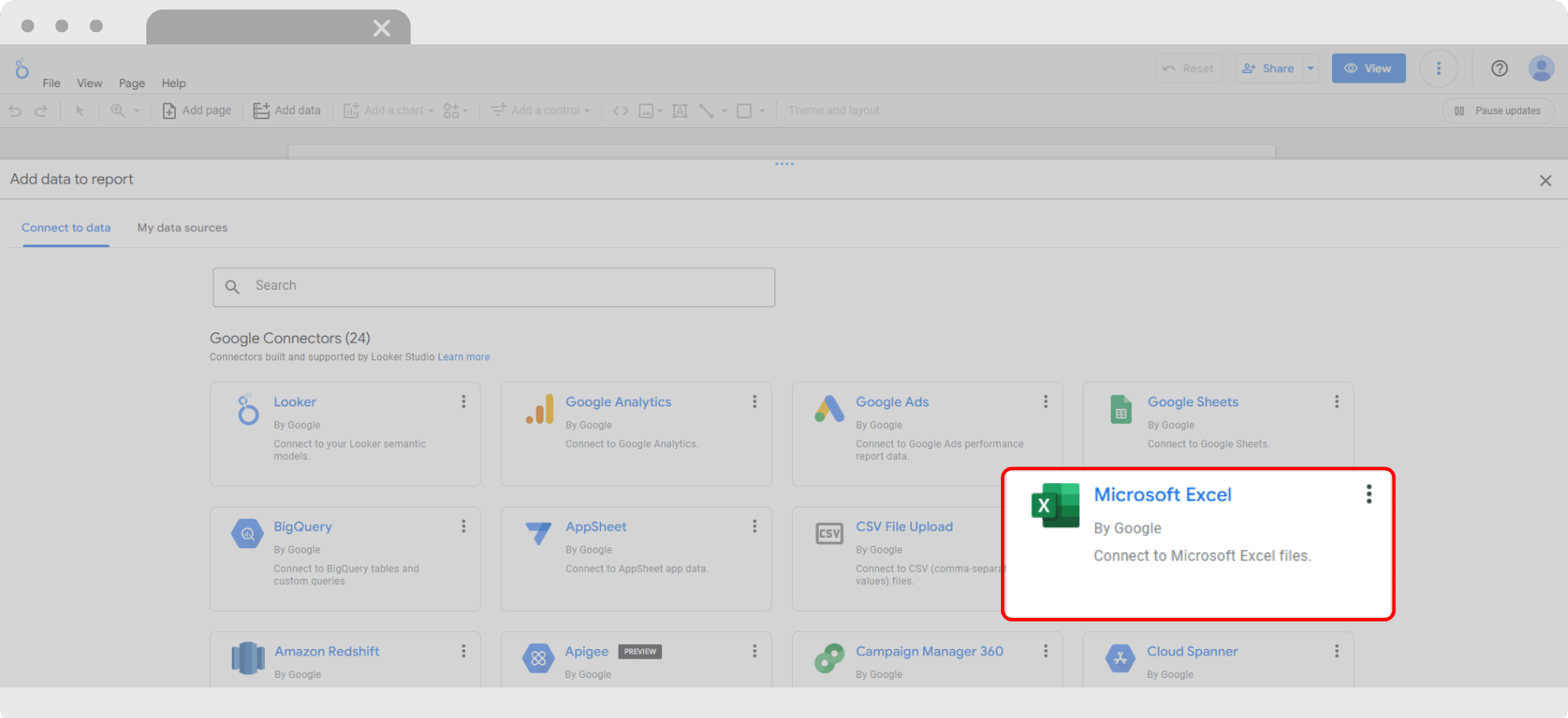 Connect Google Sheets and Microsoft Excel to Looker Studio